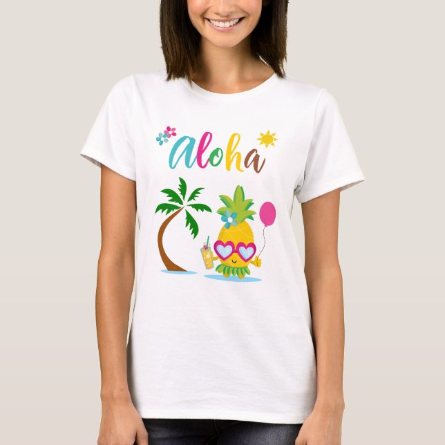 Aloha Tropical Pineapple Luau Party  T-Shirt (Front)