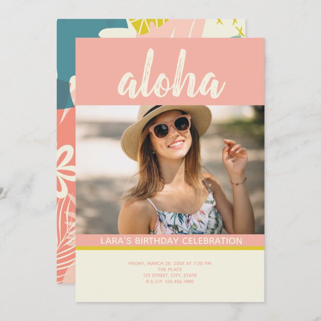 Aloha Tropical Pineapple Photo Invitation (Front/Back)
