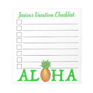 ALOHA Tropical Pineapple Vacation Checklist Notepad