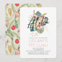 Aloha Tropical Pink Floral Hibiscus 1st Birthday