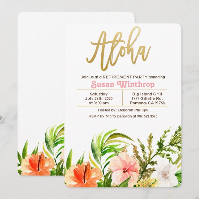 Aloha Tropical Retirement Party Invitation (Devant / Derrière)