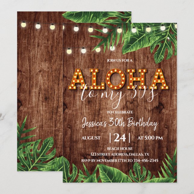 Aloha Tropical Rustique Invitation d'anniversaire (Devant / Derrière)