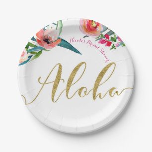 Aloha Tropical Summer Floral Bridal Shower Party Paper Plate