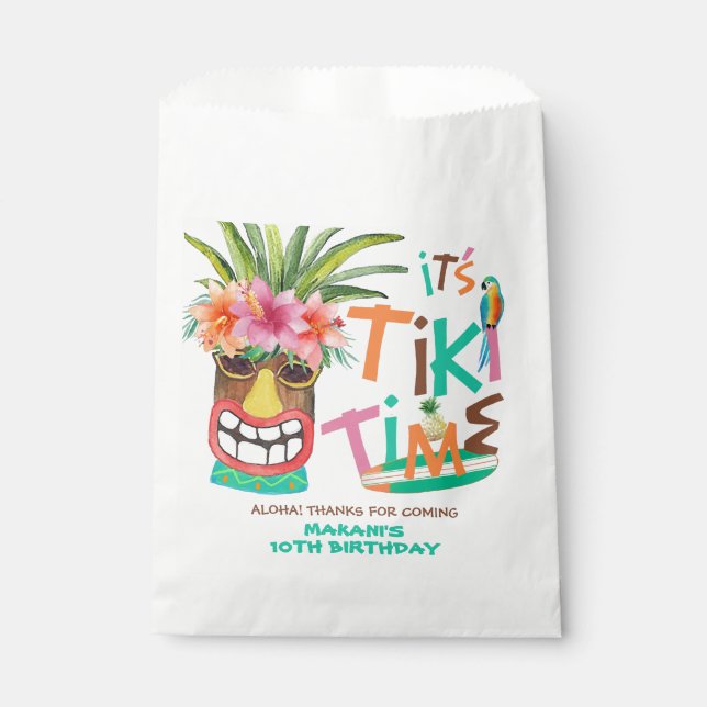 Aloha Tropical Tiki Birthday Thank You Favour Bag (Front)