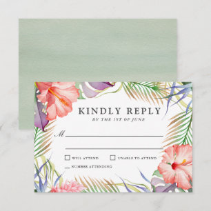Aloha Tropical Watercolor Floral Wedding RSVP Card