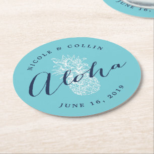 Aloha Tropical Watercolor Pineapple Round Paper Coaster