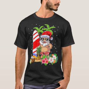 Aloha Tropical Xmas In July Santa Surfing Hawaiian T-Shirt