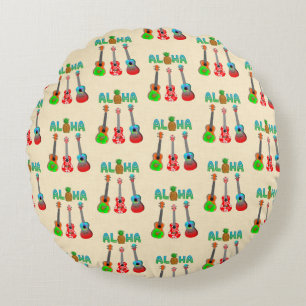Aloha Ukuleles Island Music Round Pillow