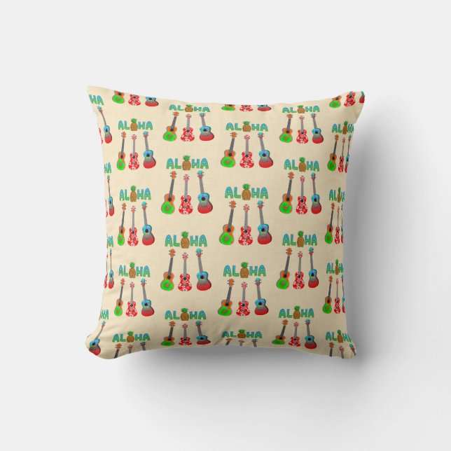 Aloha Ukuleles Island Music Throw Pillow (Front)