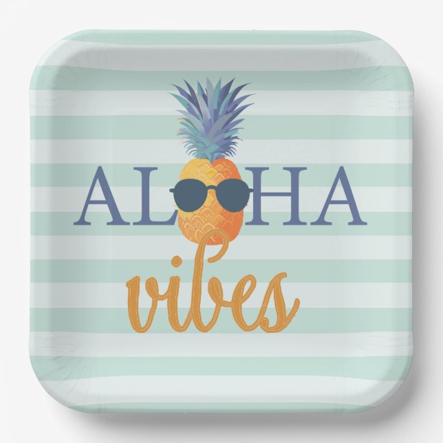 Aloha Vibes Summer Party Paper Plates (Front)