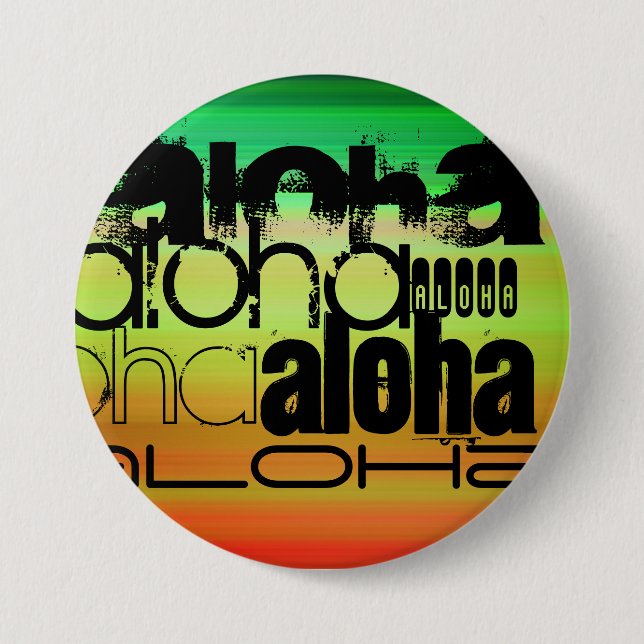 Aloha; Vibrant Green, Orange, & Yellow 3 Inch Round Button (Front)
