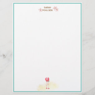 Aloha Watercolor Flamingo Plumeria Letterhead