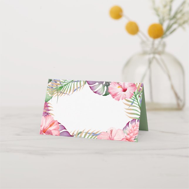 Aloha Watercolor Tropical Floral Luau Place Card (Front)