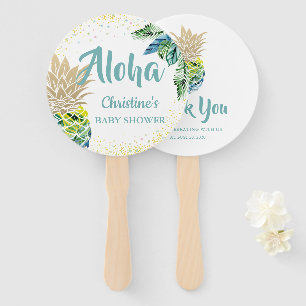 Aloha Watercolor Tropical Pineapple Beach Hand Fan