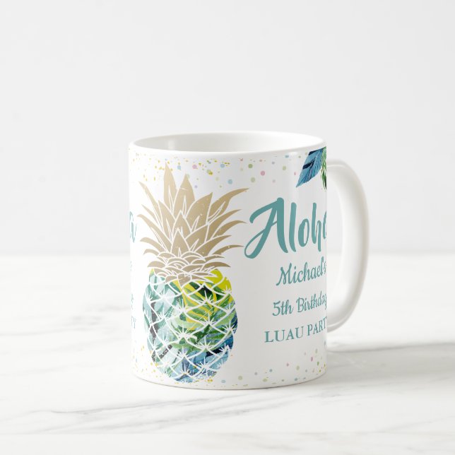 Aloha Watercolor Tropical Pineapple Coffee Mug (Front Right)