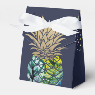 Aloha Watercolor Tropical Pineapple Navy Blue Favor Box