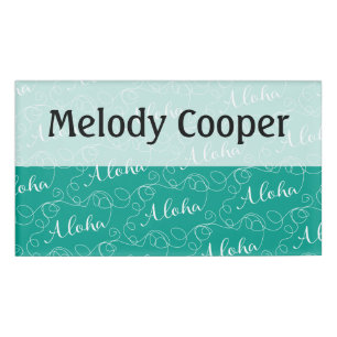 ALOHA white seamless pattern with LINES Name Tag