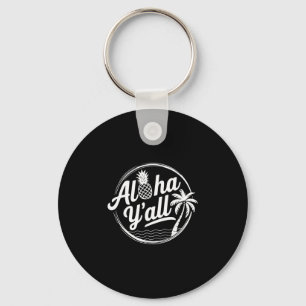 Aloha Y’all Funny Southern Tropical Pineapple Palm Keychain