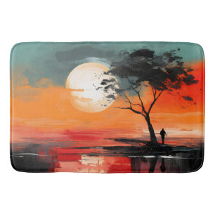 Alone by the Lake – Abstract Sunset Landscape Art Bath Mat