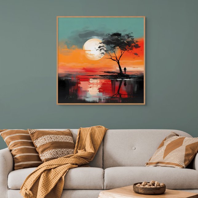 Alone by the Lake – Solitude at Sunset Canvas Print (Alone by the Lake – Solitude at Sunset)