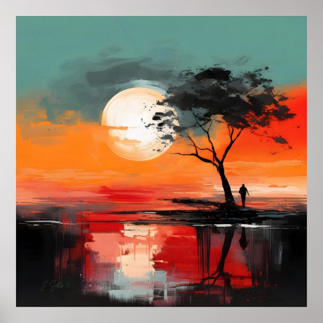 Alone by the Lake – Solitude at Sunset Poster (Front)