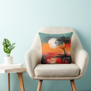 Alone by the Lake – Solitude at Sunset Throw Pillow
