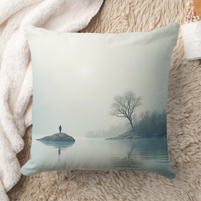 Alone in the Mist Design Throw Pillow (Blanket)