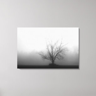Alone - tree in morning fog Wrapped Canvas