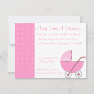 Along Came A Carriage Pink Baby Shower Invitation