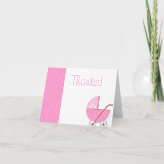 Along Came A Carriage Pink Baby Shower Thank You Card