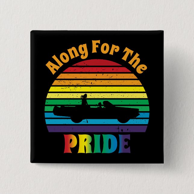 Along for the Pride Retro 70's Rainbow Sunset 2 Inch Square Button (Front)