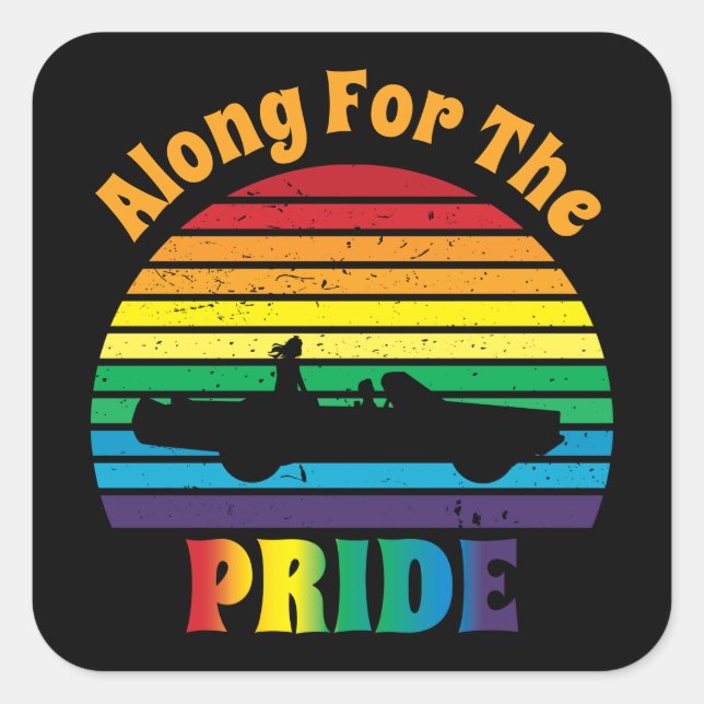 Along for the Pride Retro 70's Rainbow Sunset Butt Square Sticker (Front)