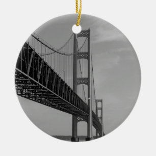 Along Mackinac Bridge Grayscale Ceramic Ornament