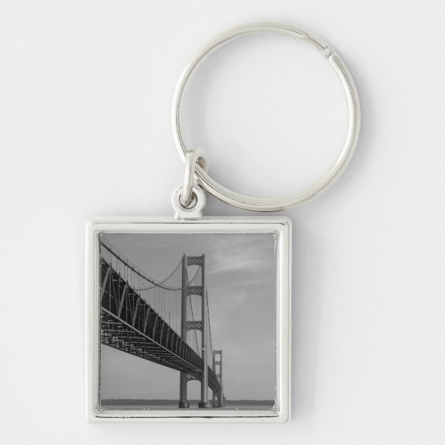 Along Mackinac Bridge Grayscale Keychain (Front)