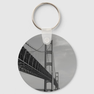 Along Mackinac Bridge Grayscale Keychain