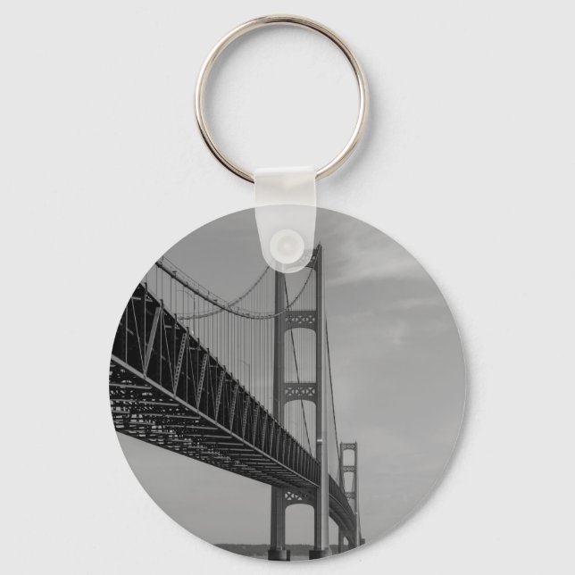 Along Mackinac Bridge Grayscale Keychain (Front)