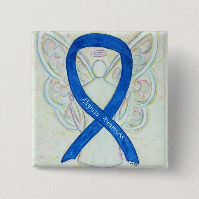 Alopecia Angel Blue Awareness Ribbon Custom Button (Front)