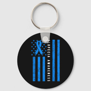 Alopecia Areata Awareness I Wear Blue Ribbon Suppo Keychain