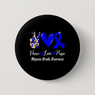 Alopecia Areata Awareness Peace Love Hope Blue Rib 2 Inch Round Button