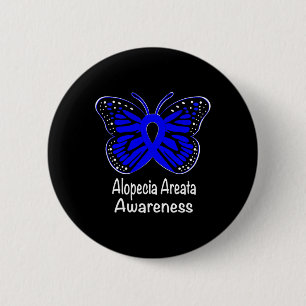 Alopecia Areata Awareness Warrior Support Blue Rib 2 Inch Round Button