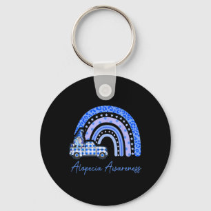 Alopecia Awareness Blue Gnomes Truck Rainbow Keychain