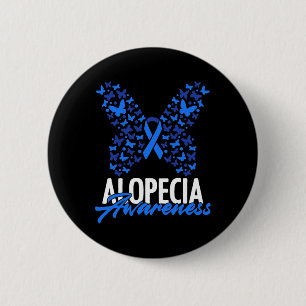 Alopecia Awareness Blue Ribbon Butterfly Alopecia  2 Inch Round Button