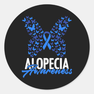 Alopecia Awareness Blue Ribbon Butterfly Alopecia  Classic Round Sticker