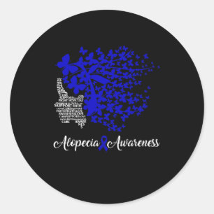 Alopecia Awareness Blue Ribbon Hair Loss Butterfly Classic Round Sticker
