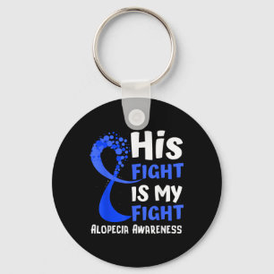 Alopecia Awareness Blue Ribbon Hope Family Fighter Keychain