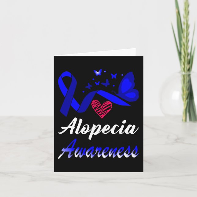 Alopecia Awareness Butterflies Blue Ribbon Support Card (Front)