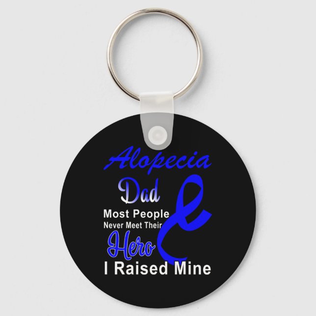 Alopecia Awareness Dad Support Blue Ribbon Father  Keychain (Front)