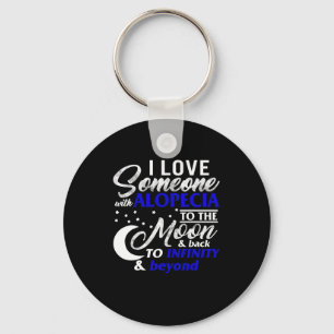 Alopecia Awareness Dark Blue Ribbon Hair Loss Supp Keychain