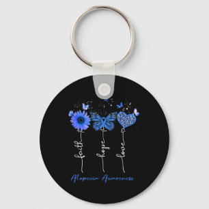 Alopecia Awareness Faith Hope Love Leopard Sunflow Keychain