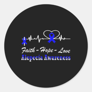 Alopecia Awareness Heartbeat Christian Cross Blue  Classic Round Sticker